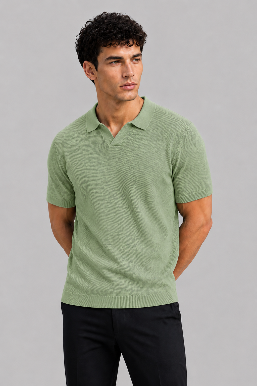 Midnight Texture Polo Sage Green T-shirt
