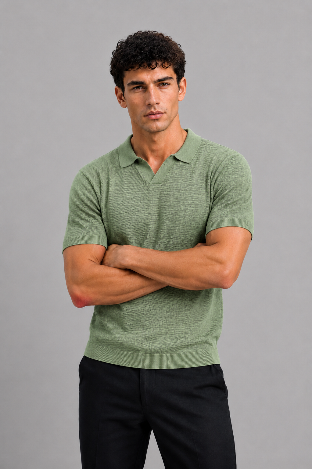 Midnight Texture Polo Sage Green T-shirt