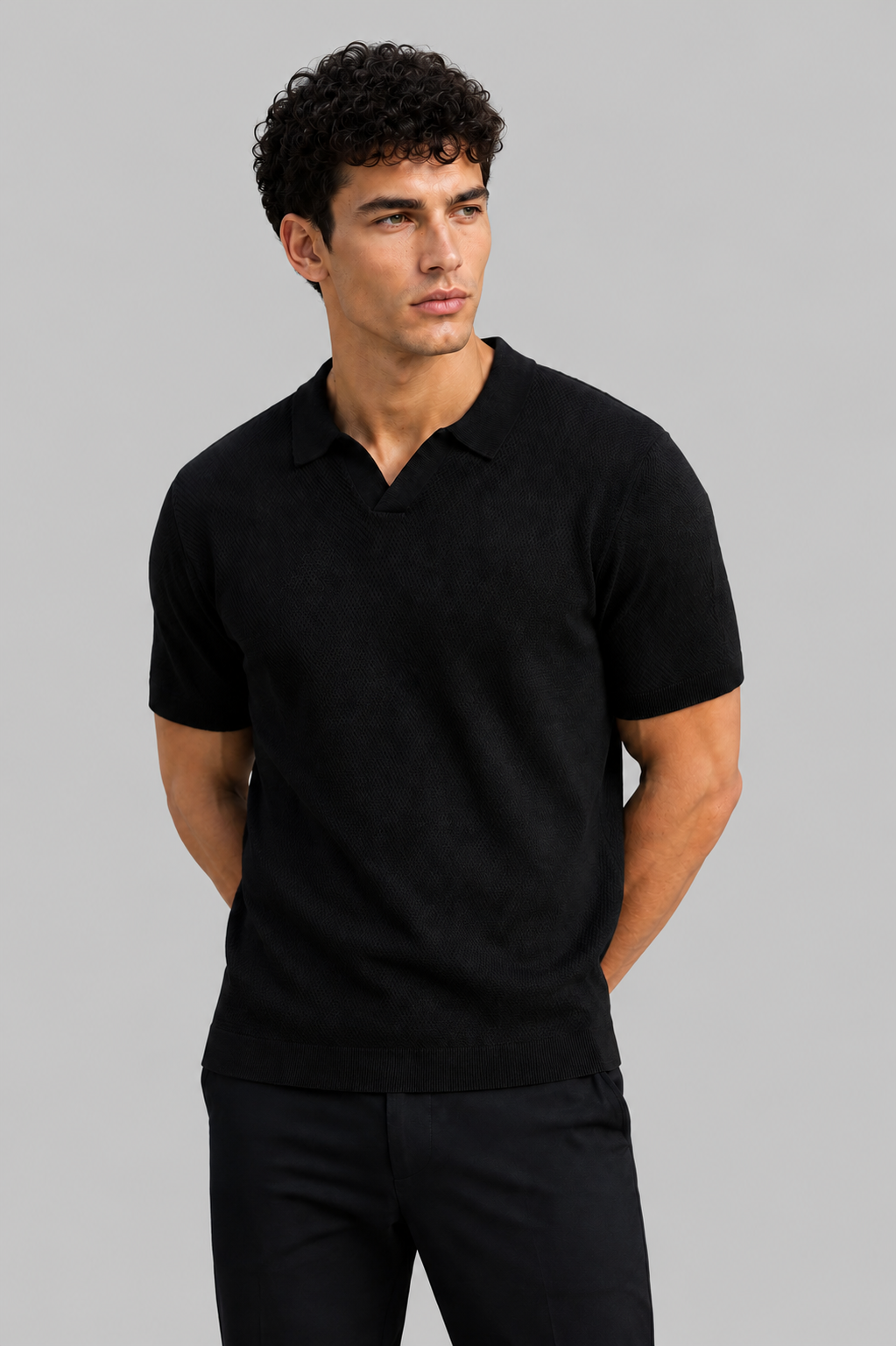 Midnight Texture Polo Black T-shirt