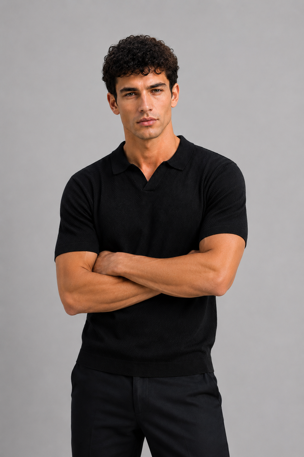 Midnight Texture Polo Black T-shirt
