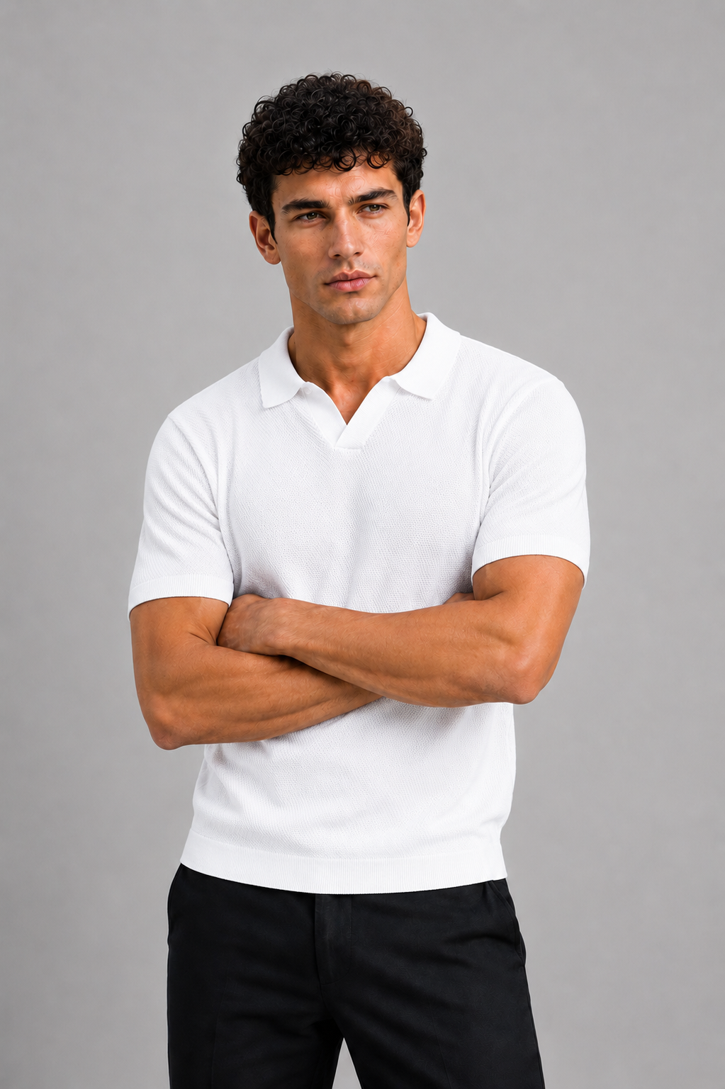 Midnight Texture Polo White T-shirt