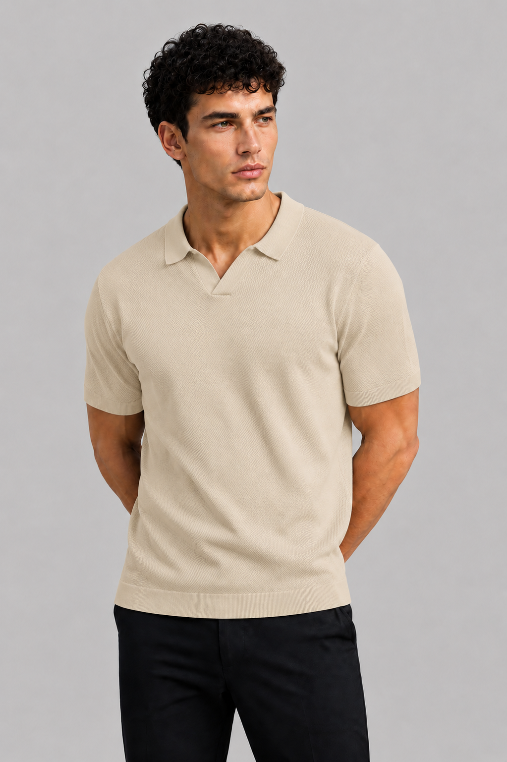 Midnight Texture Polo Biege T-shirt