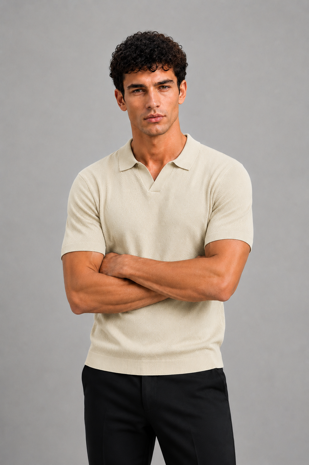 Midnight Texture Polo Biege T-shirt