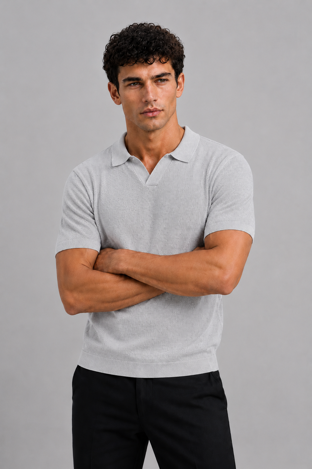 Midnight Texture Polo Glacier Gray T-shirt
